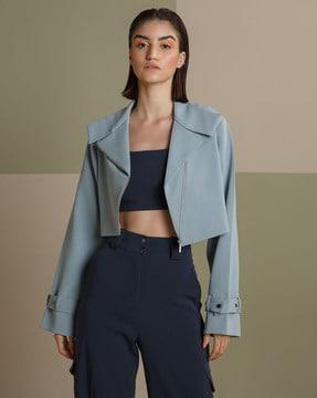 cuffed sleeve jacket with side zip