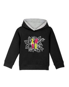 cuffed sleeves graphic print hoodie