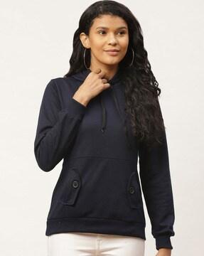 cuffed sleeves hoodie with center pocket