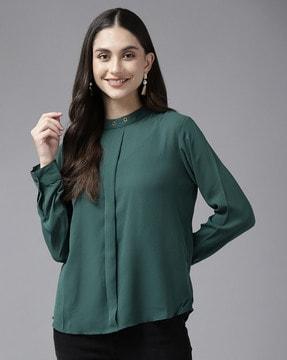 cuffed sleeves round-neck top