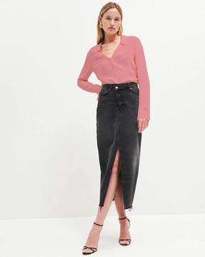 cuffed-sleeves shirt with spread-collar