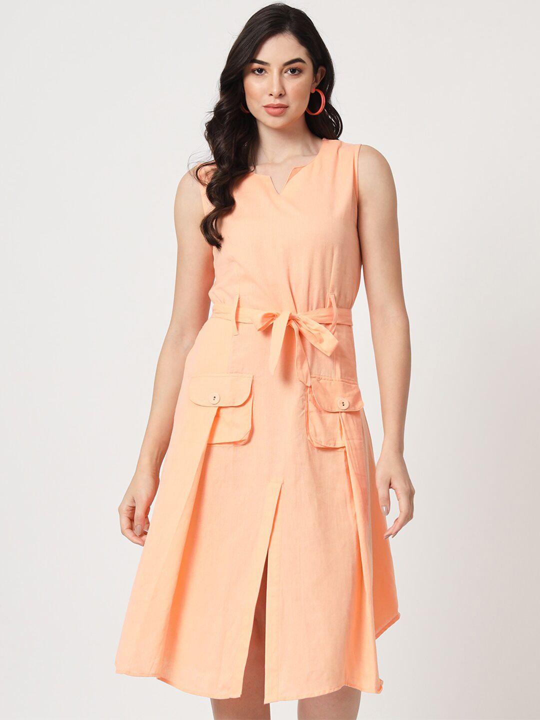 cuffs n lashes peach-coloured a-line dress