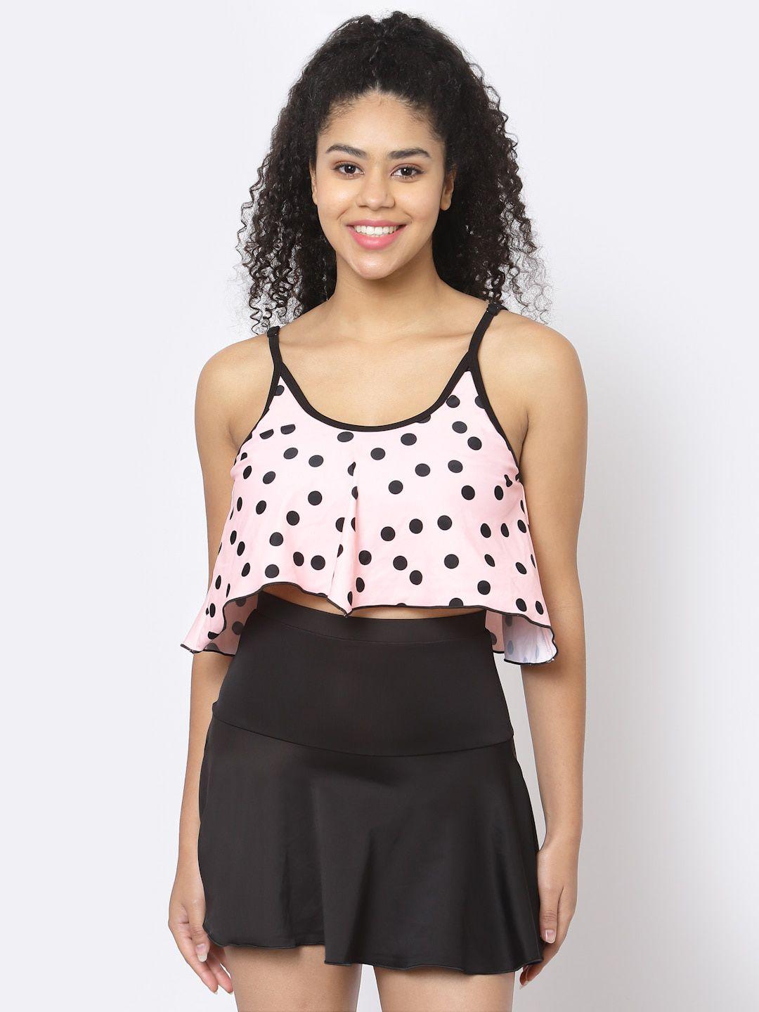 cukoo polka-dot printed padded top with skirt swim set