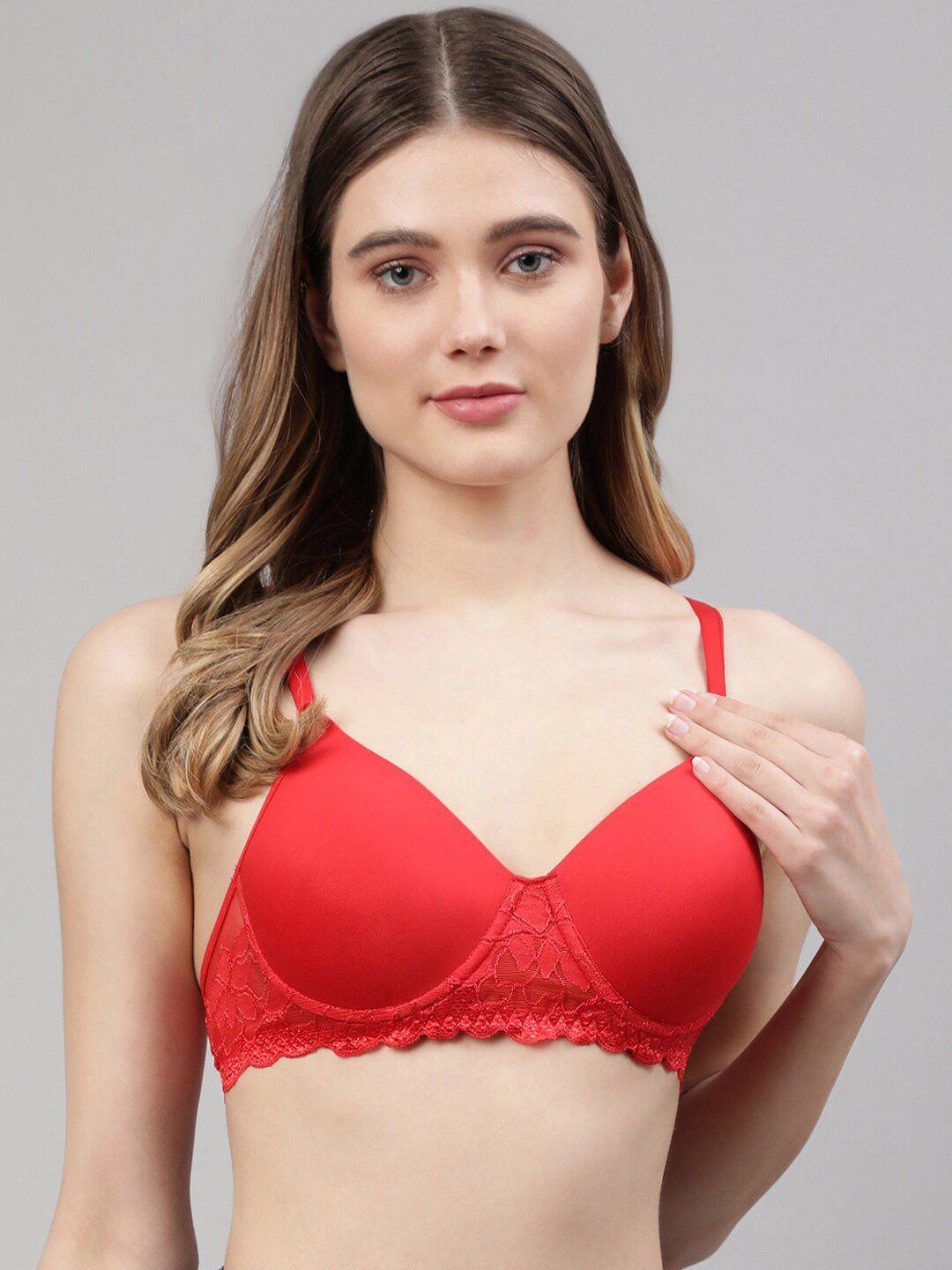 cukoo red solid lightly padded everyday bra