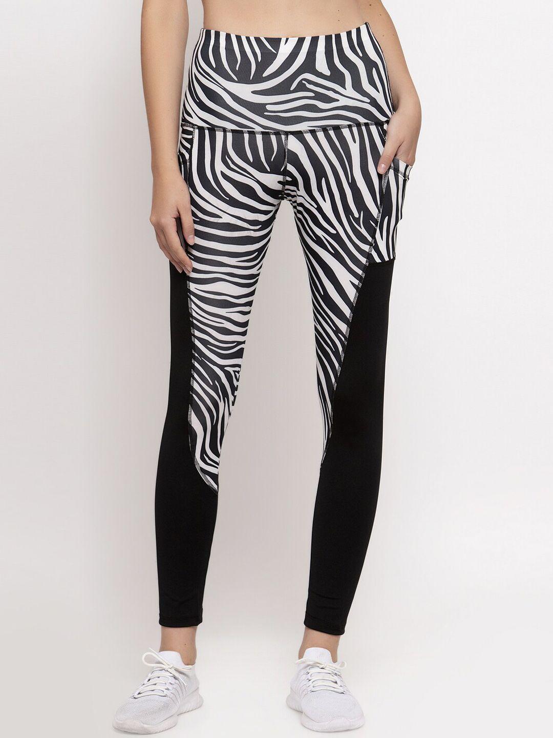 cukoo women black & white zebra printed training track pants