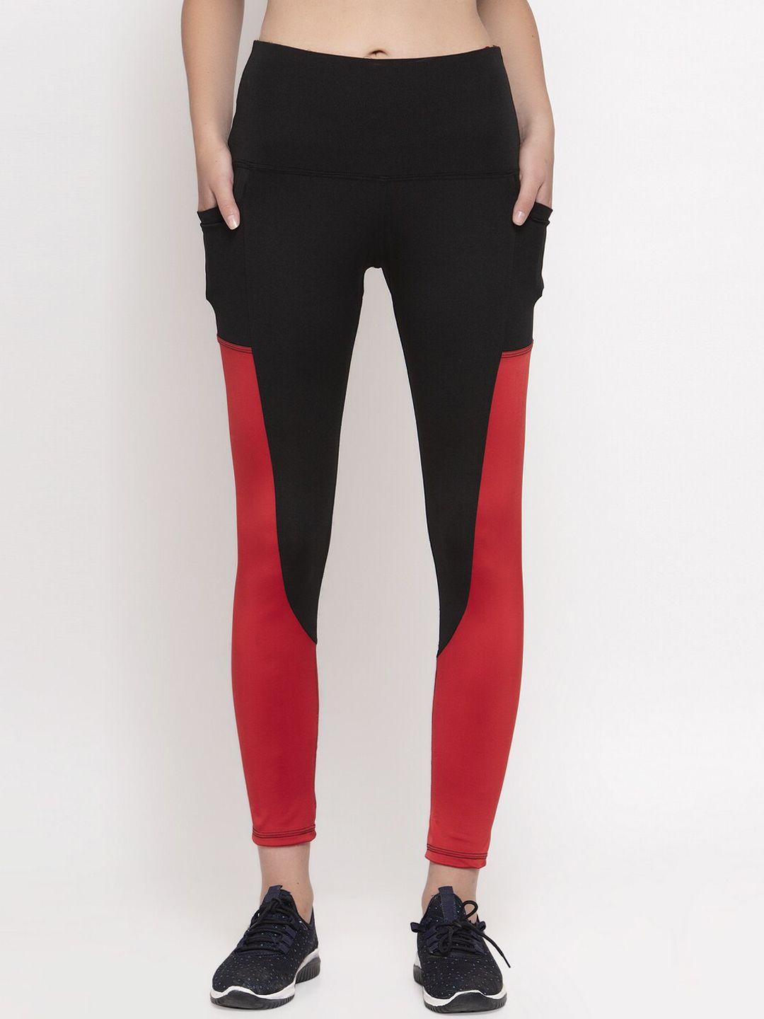 cukoo-women-red-&-black-colourblocked-tights
