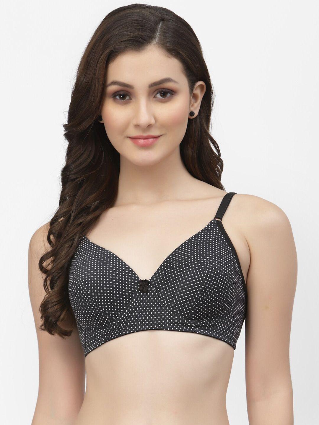 cukoo black & white bra polka dot printed lightly padded everyday bra
