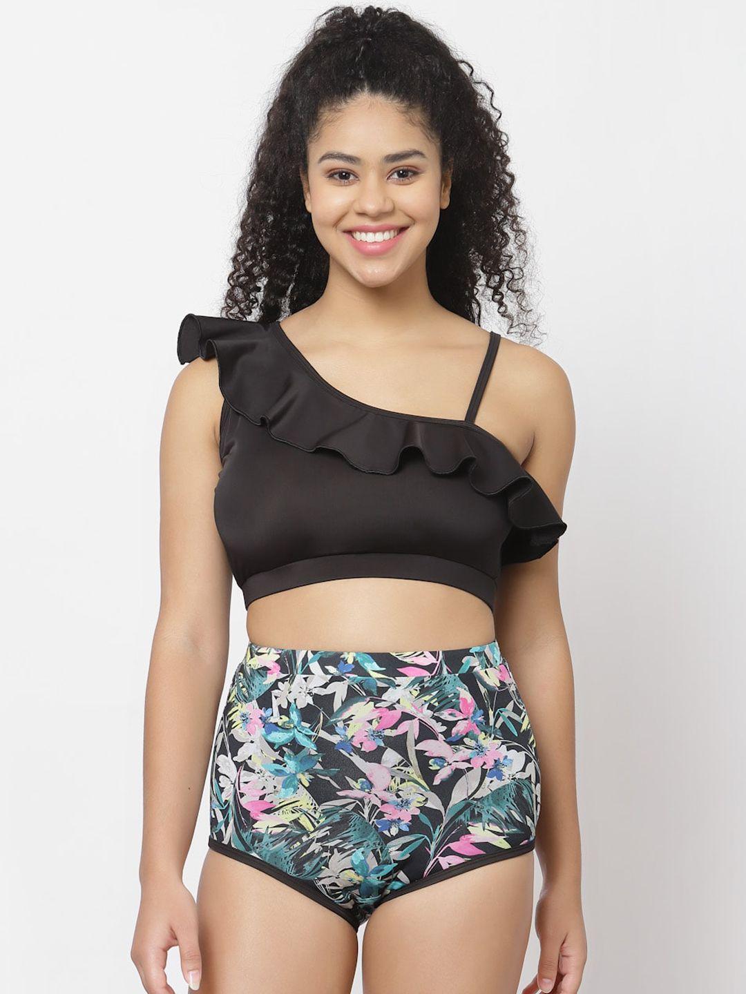 cukoo floral printed ruffled padded top with shorts swim set