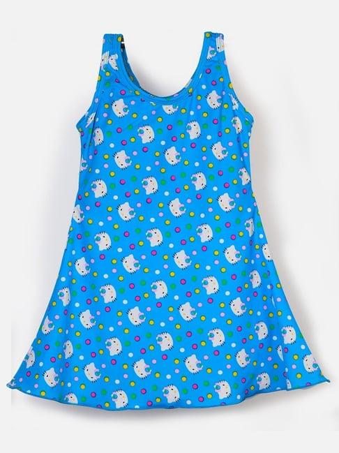 cukoo kids blue & white printed swim suit