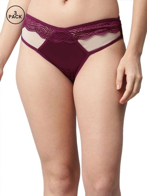 cukoo maroon lace work hipster panties - pack of 3