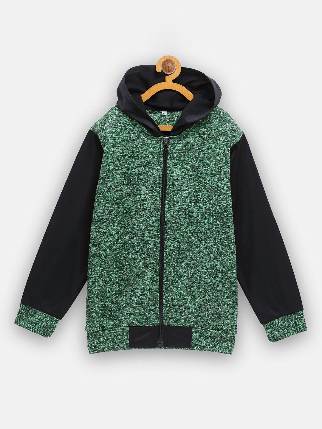 cukoo unisex kids black & green colourblocked hooded sweatshirt