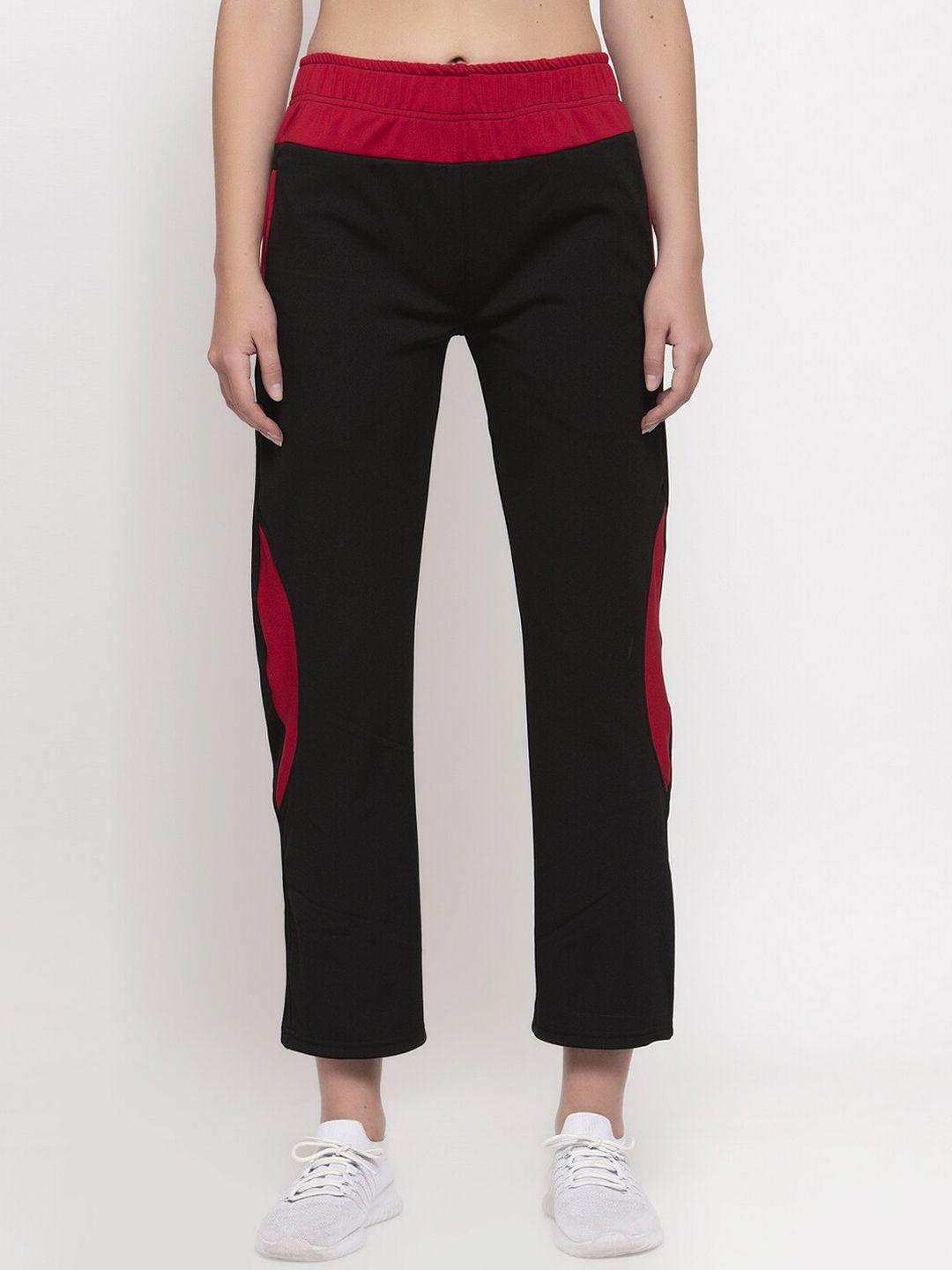 cukoo women black & red solid trackpants