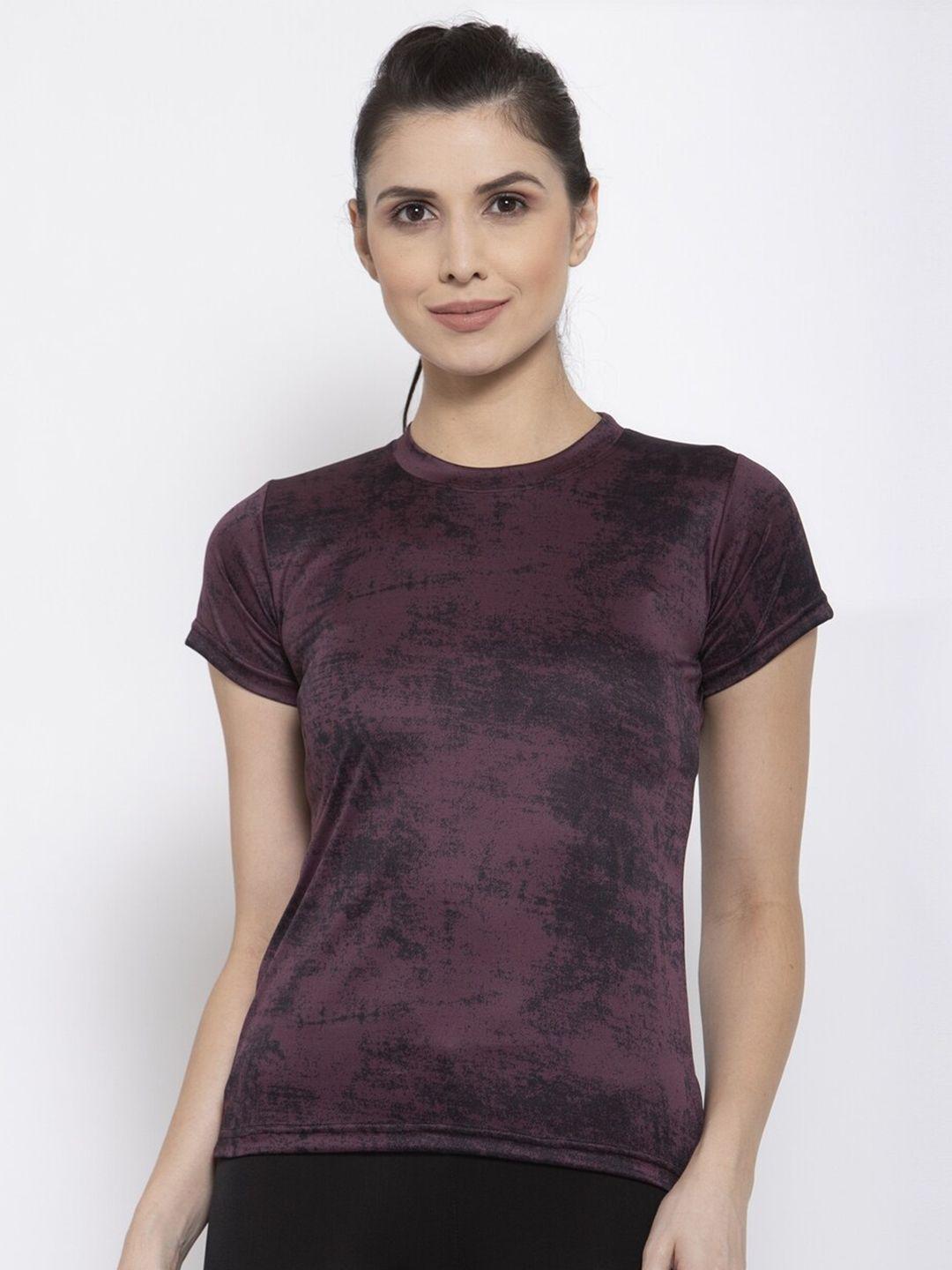 cukoo women maroon & black printed rapid dry t-shirt