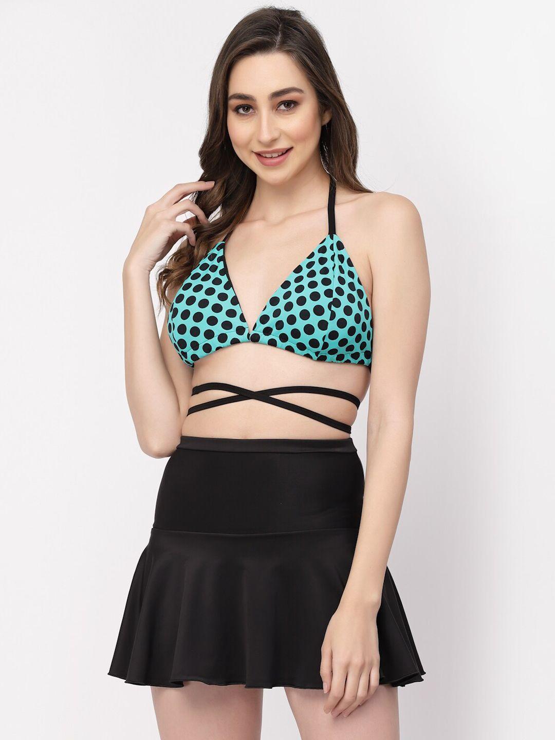 cukoo women polka dot-printed padded top & skirt swim set