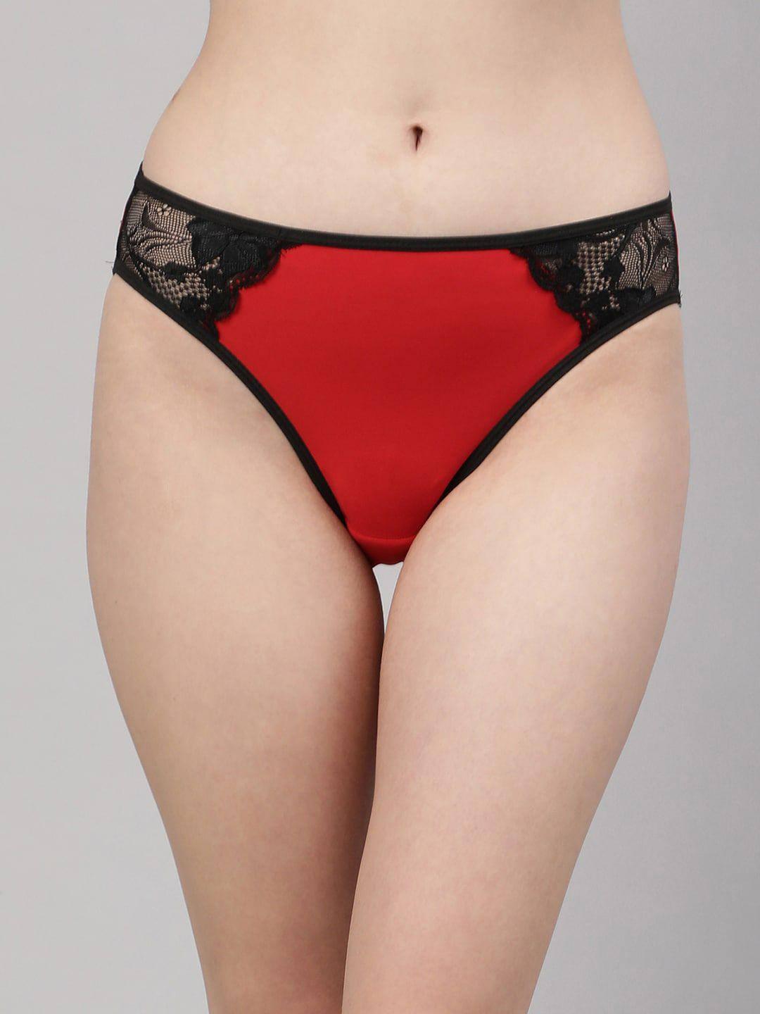 cukoo women red & black solid bikini briefs bp21-015