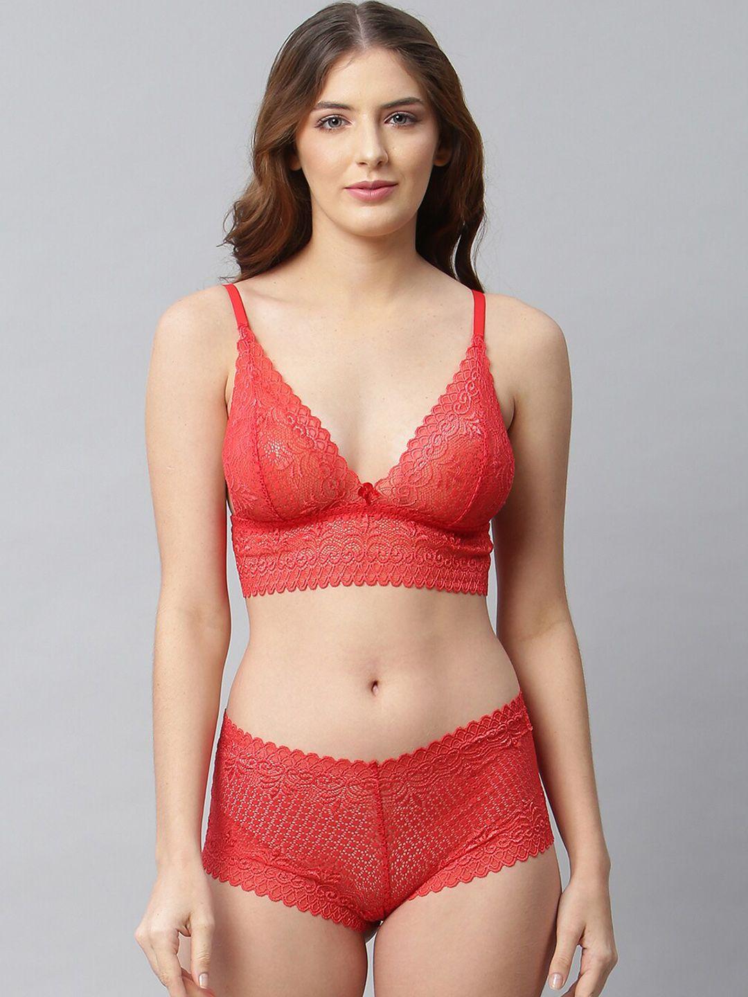 cukoo women red self-design lace lingerie set bp21-024-red