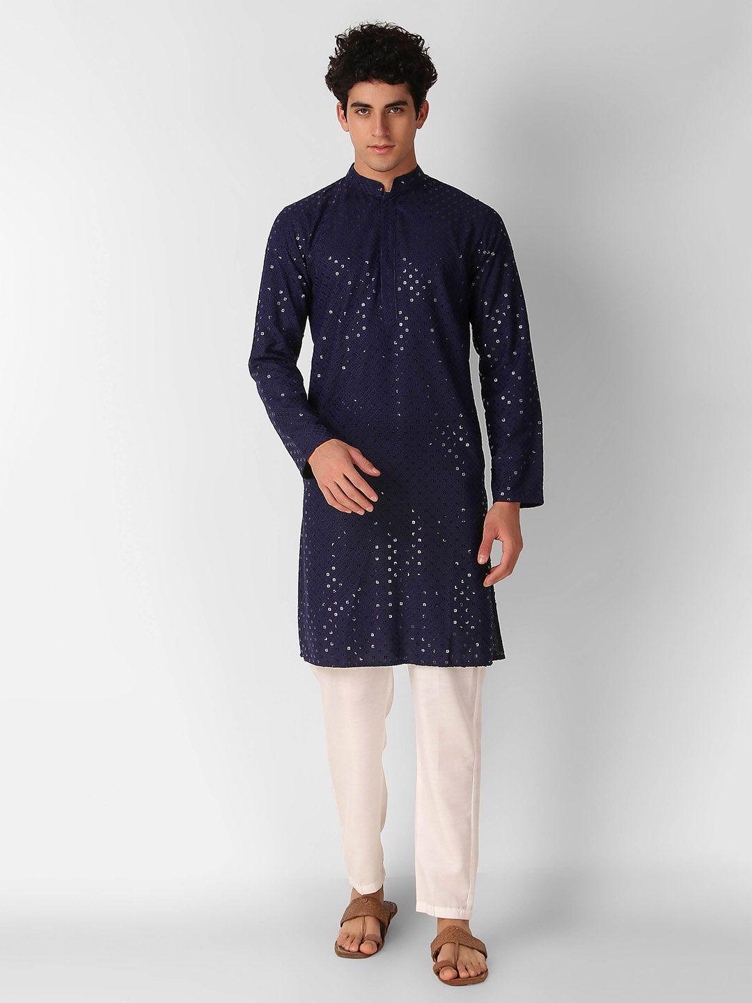 cult indie embellished sequinned mandarin collar cotton straight kurta