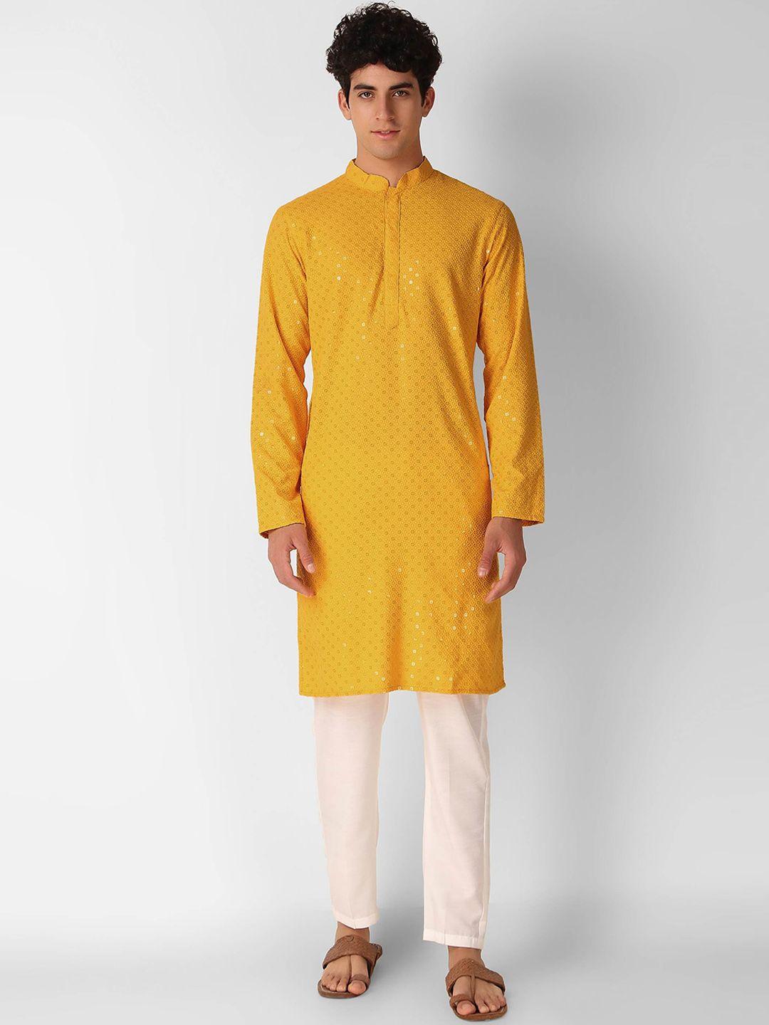 cult indie embellished sequinned mandarin collar cotton straight kurta