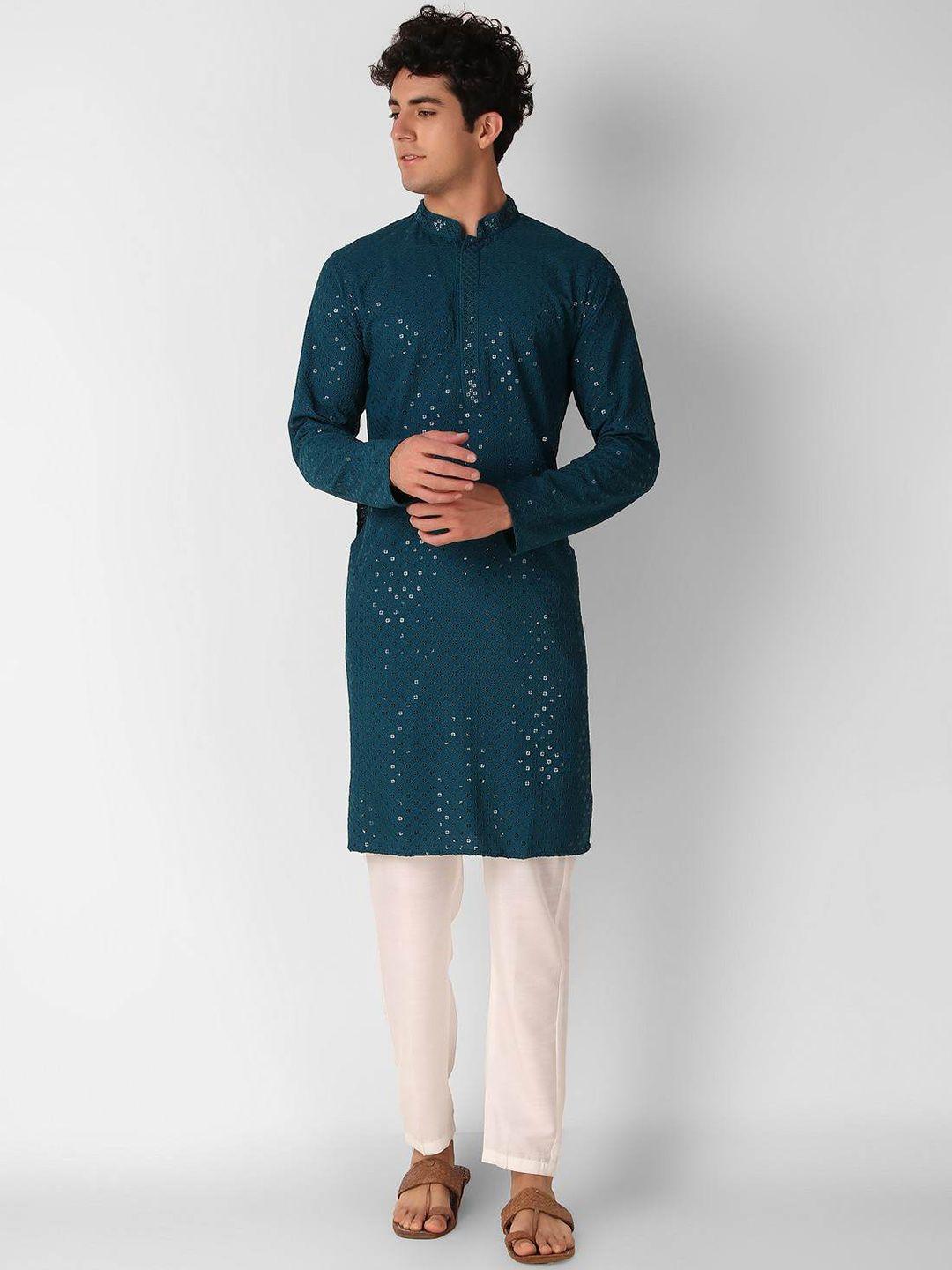 cult indie embellished sequinned mandarin collar cotton straight kurta