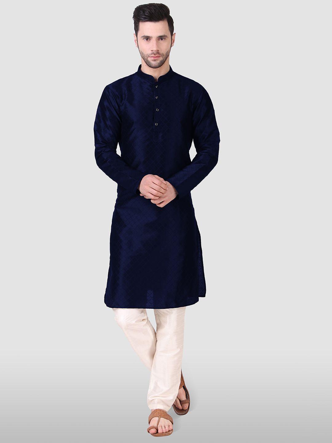 cult indie geometric woven design mandarin collar regular kurta with pyjamas