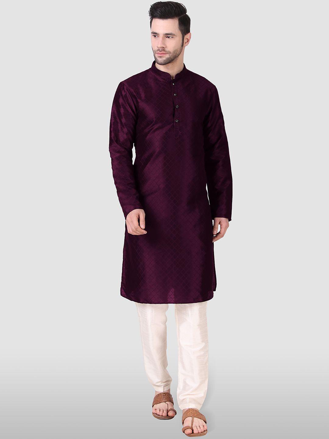 cult indie mandarin collar woven design straight kurta with pyjamas
