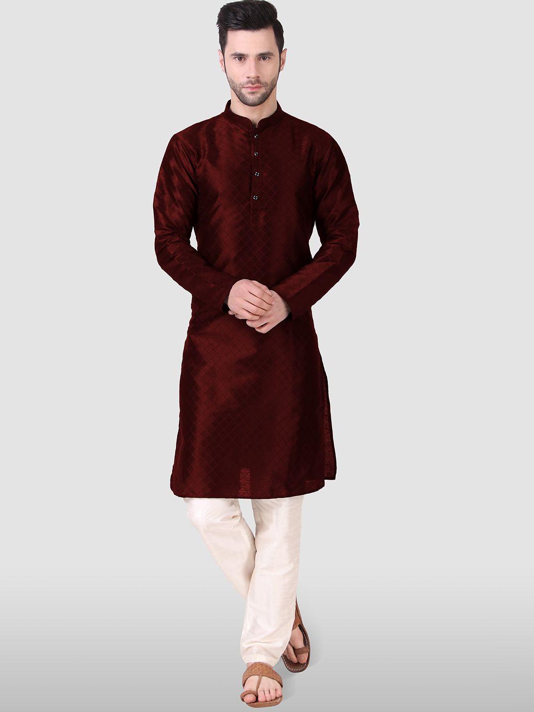 cult indie mandarin collar woven design straight kurta with pyjamas