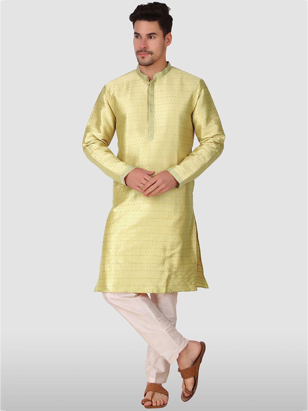 cult indie men beige thread work jacquard kurta