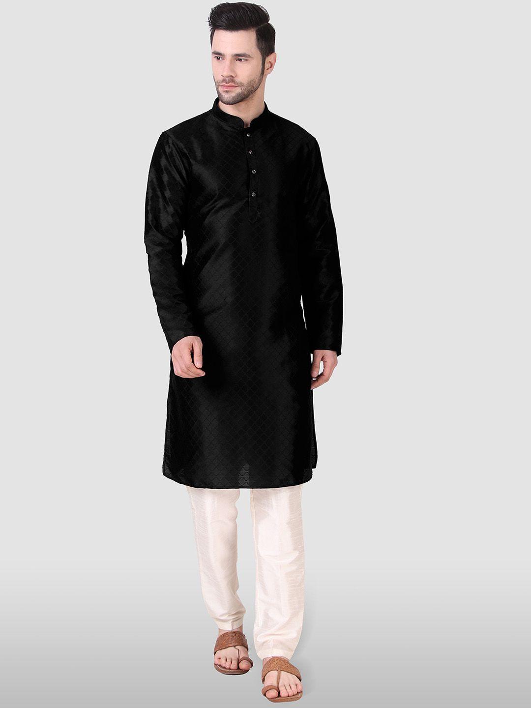 cult indie men black thread work jacquard pathani kurta