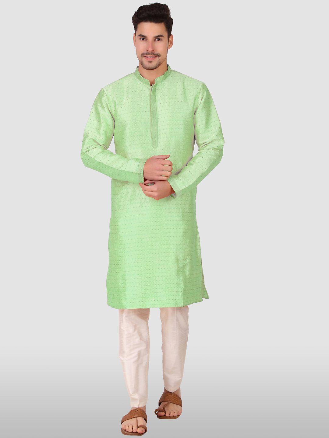 cult indie men green thread work jacquard kurta