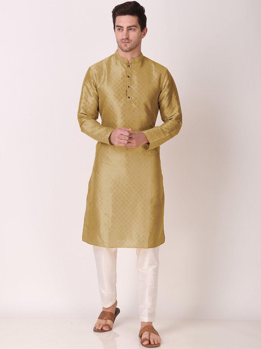 cult indie men green thread work jacquard kurta