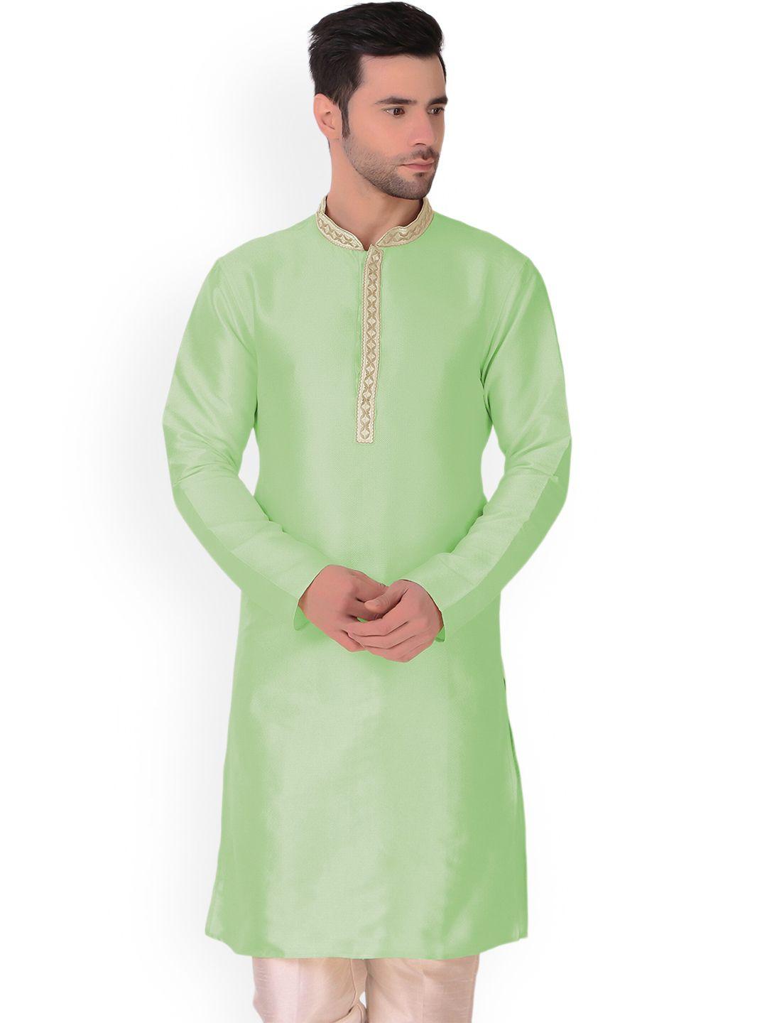 cult indie men green thread work jacquard kurta