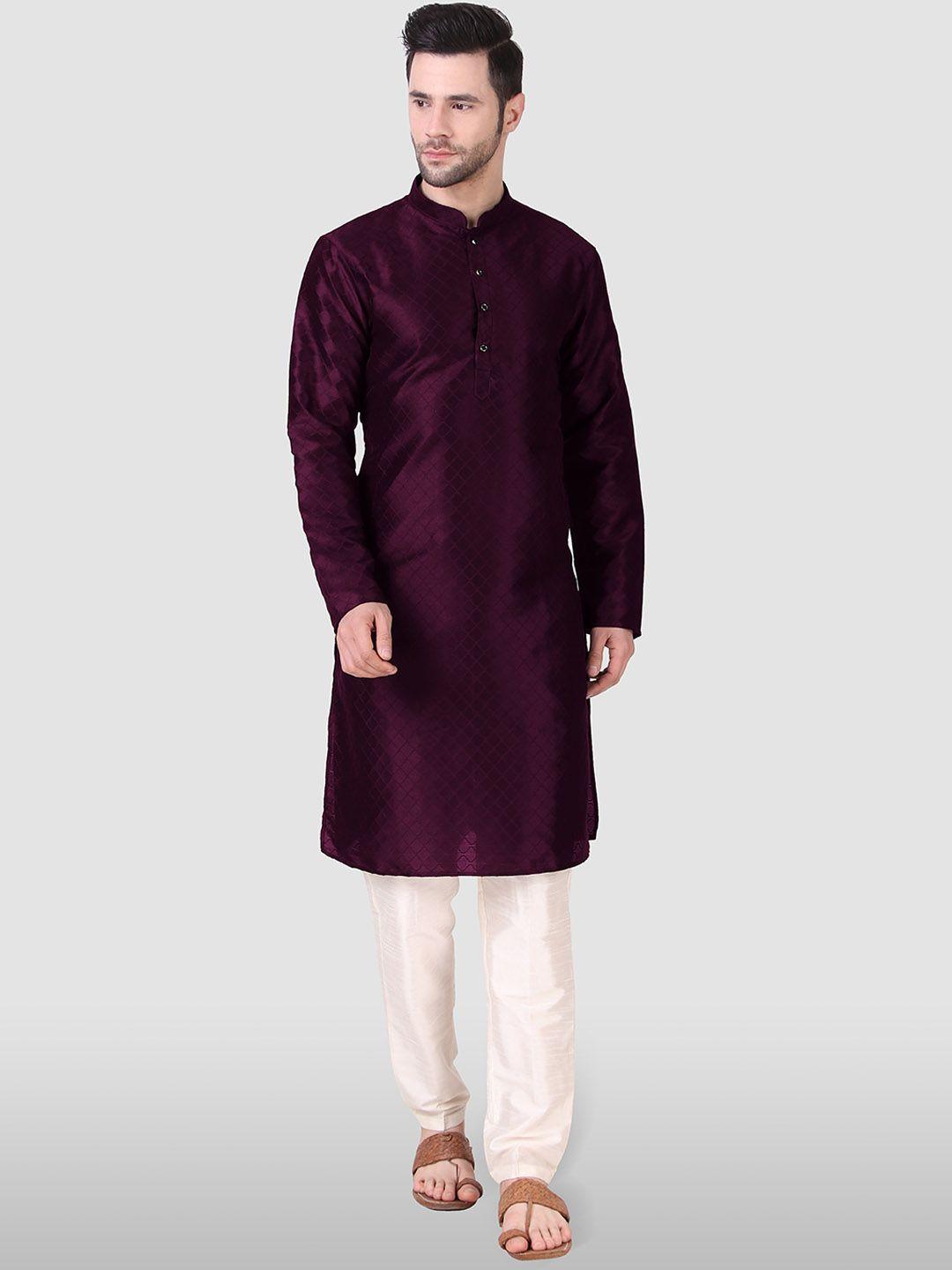 cult indie men purple thread work jacquard pathani kurta