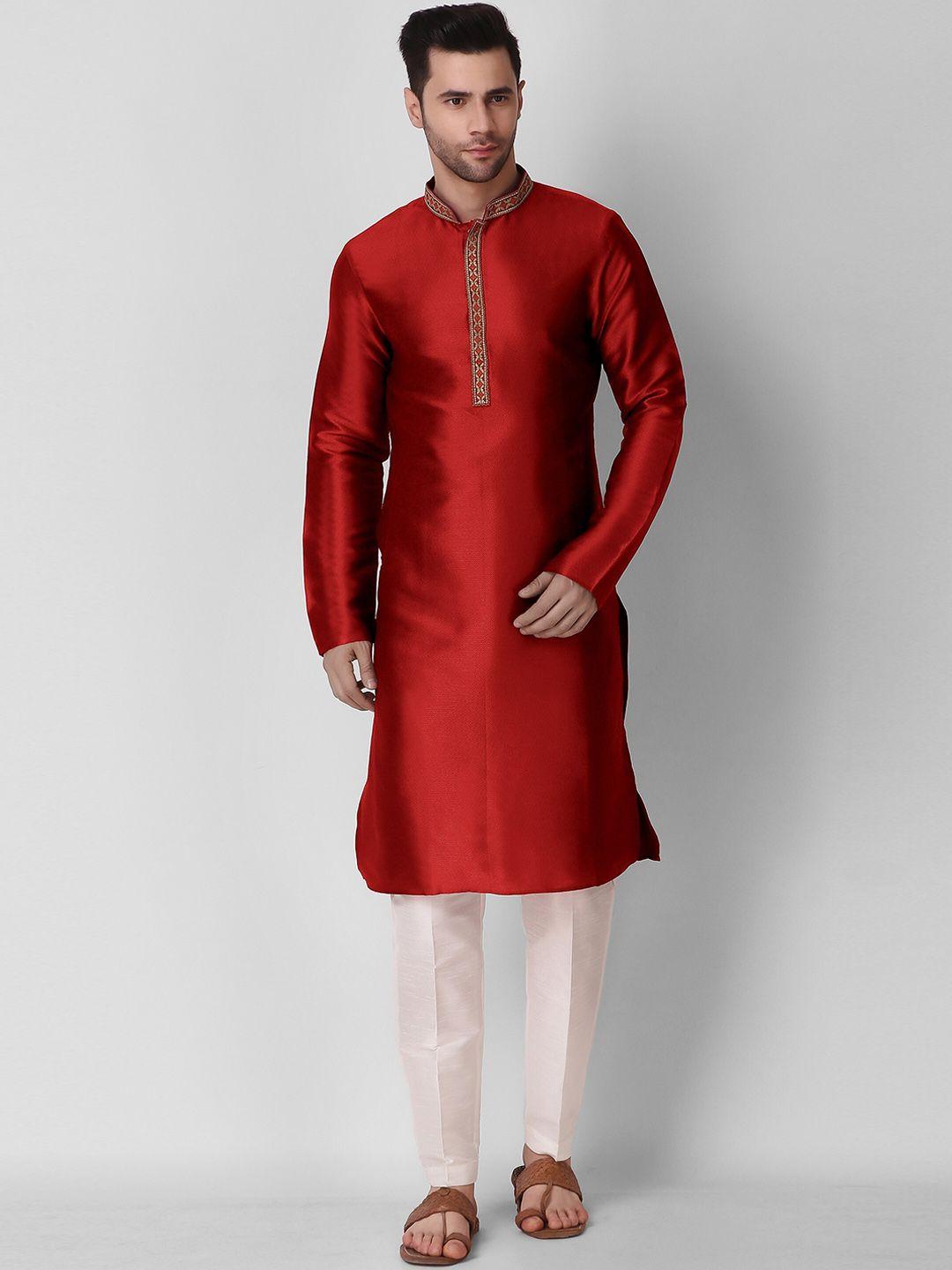 cult indie men red thread work jacquard kurta