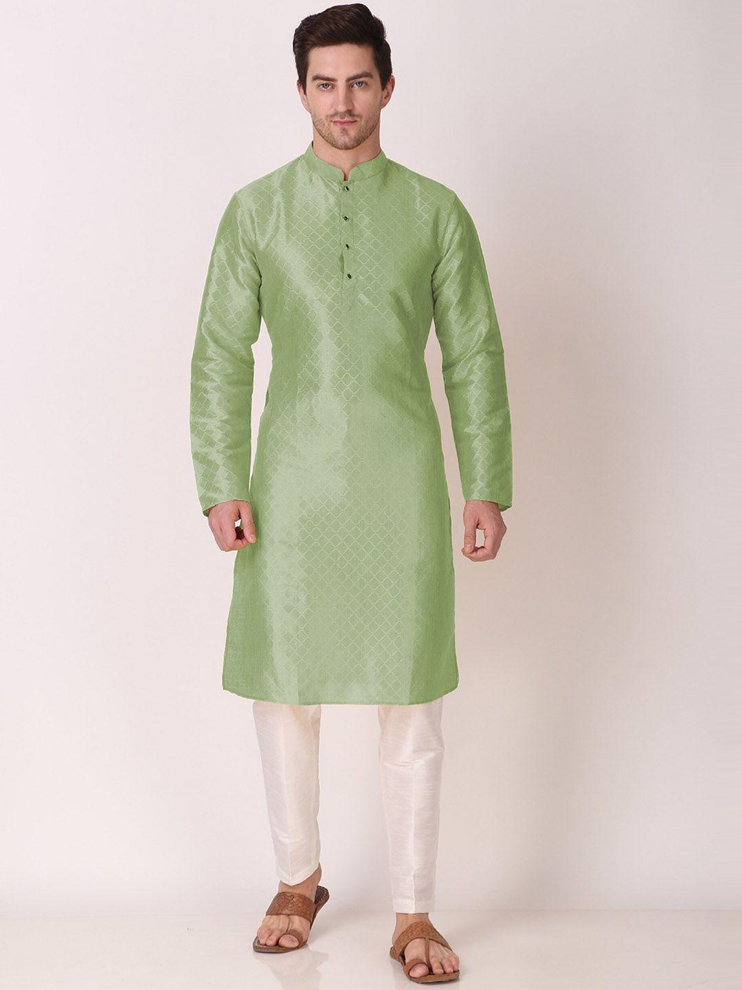 cult indie men sea green jacquard kurta