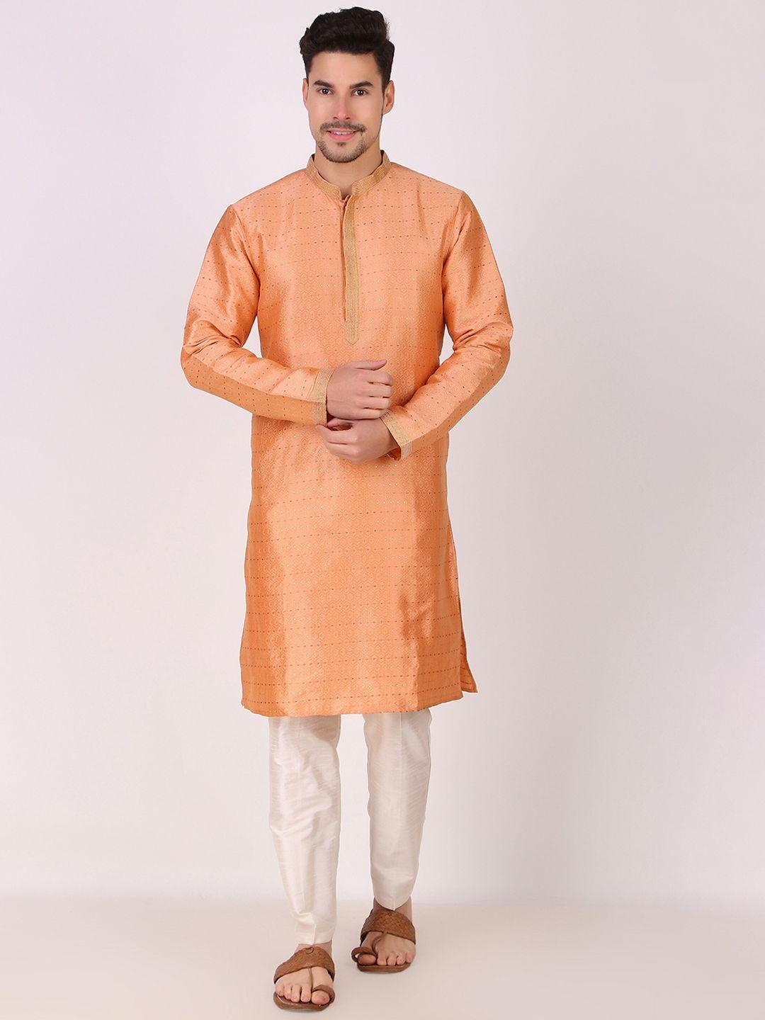 cult indie woven design mandarin collar kurta with pyjamas