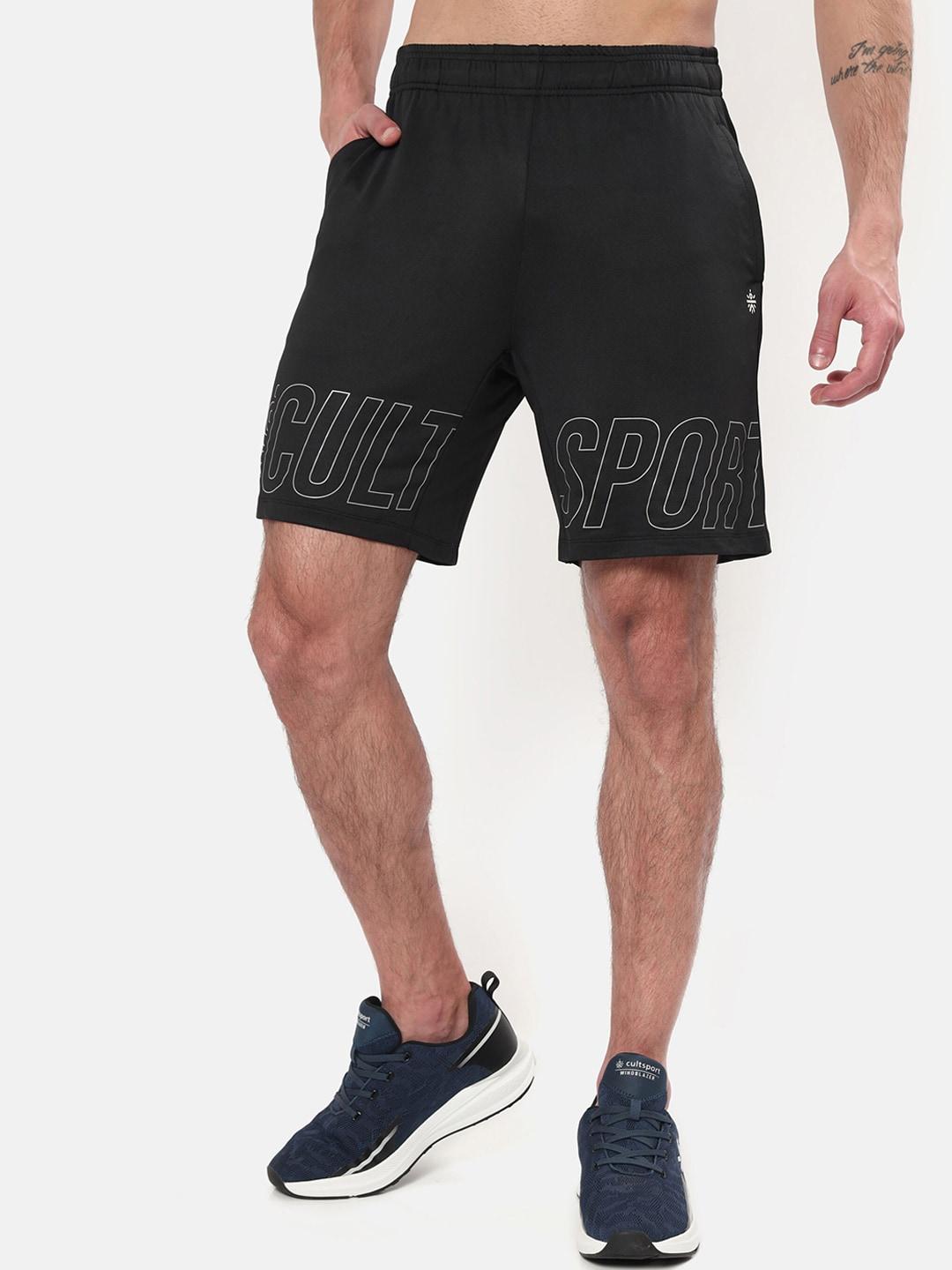 cultsport men black printed running sports shorts