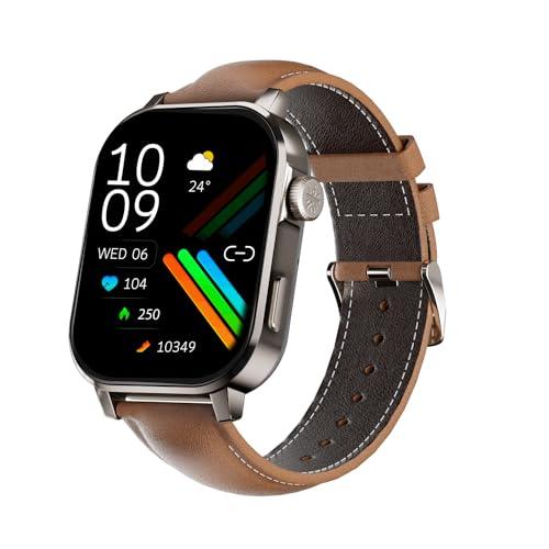 cultsport ace x luxe 1.96" amoled smartwatch, live cricket score, premium metallic build smartwatch, always on display, bluetooth calling, functional crown(luxe brown leather)