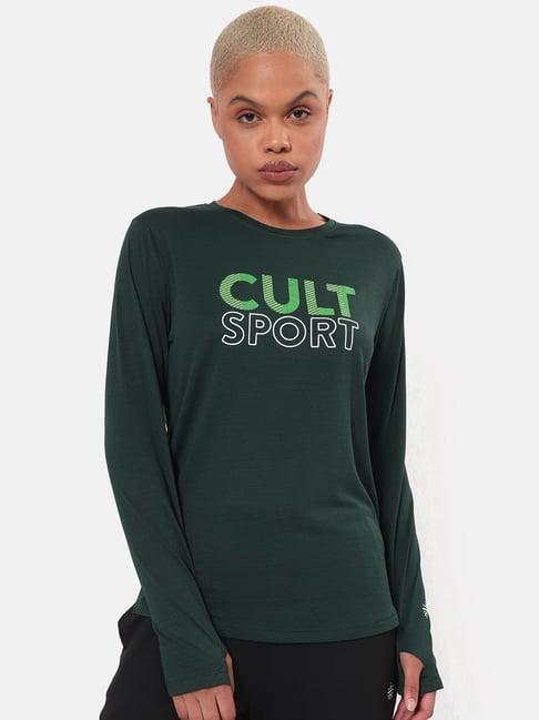 cultsport dark green logo print t-shirt with thumb opening