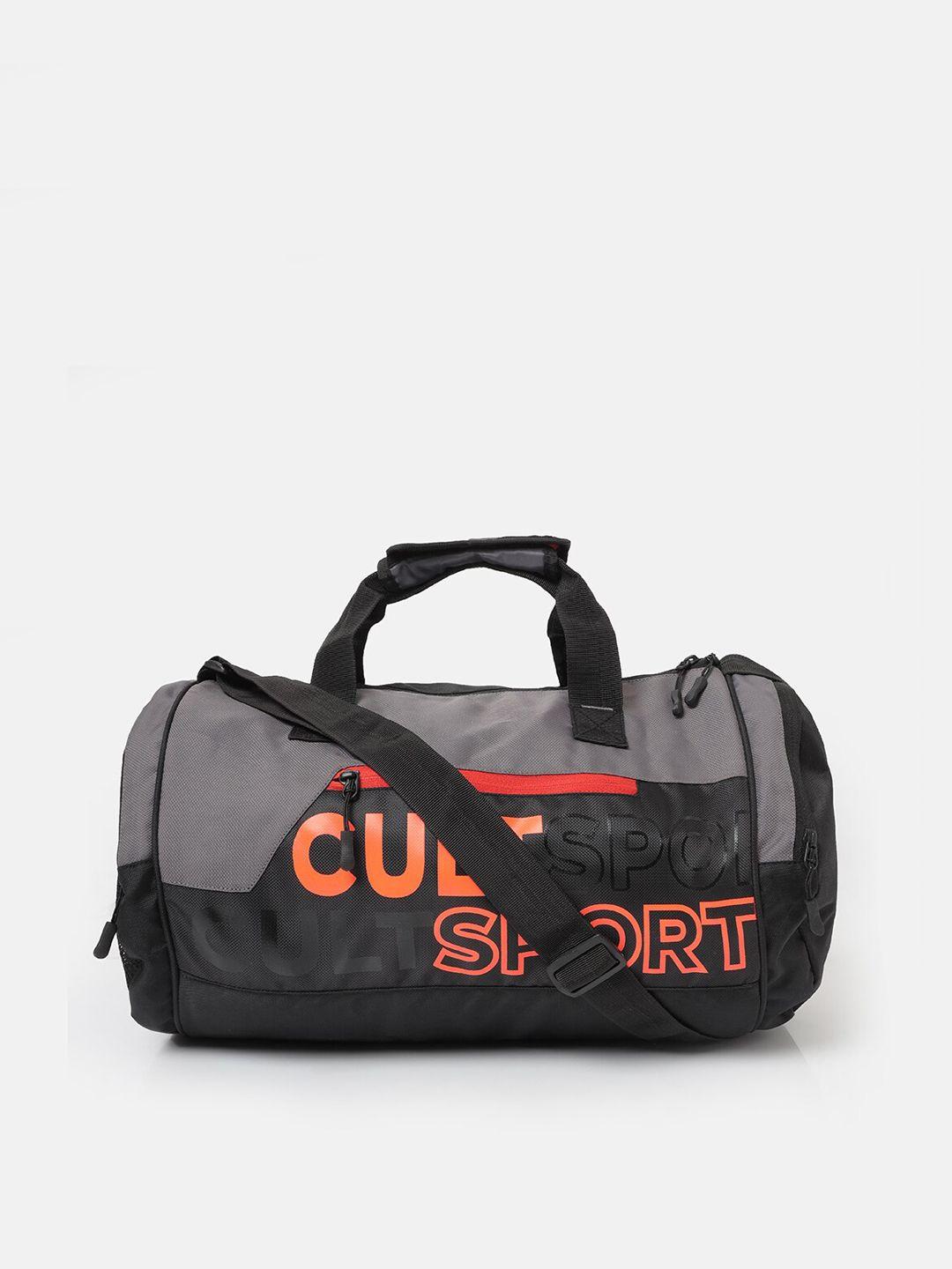 cultsport grey & black printed duffel bag with shoe compartment