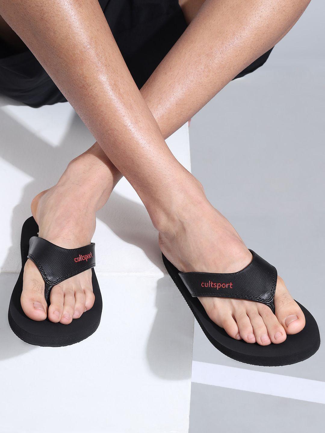 cultsport men black & grey printed rubber thong flip-flops