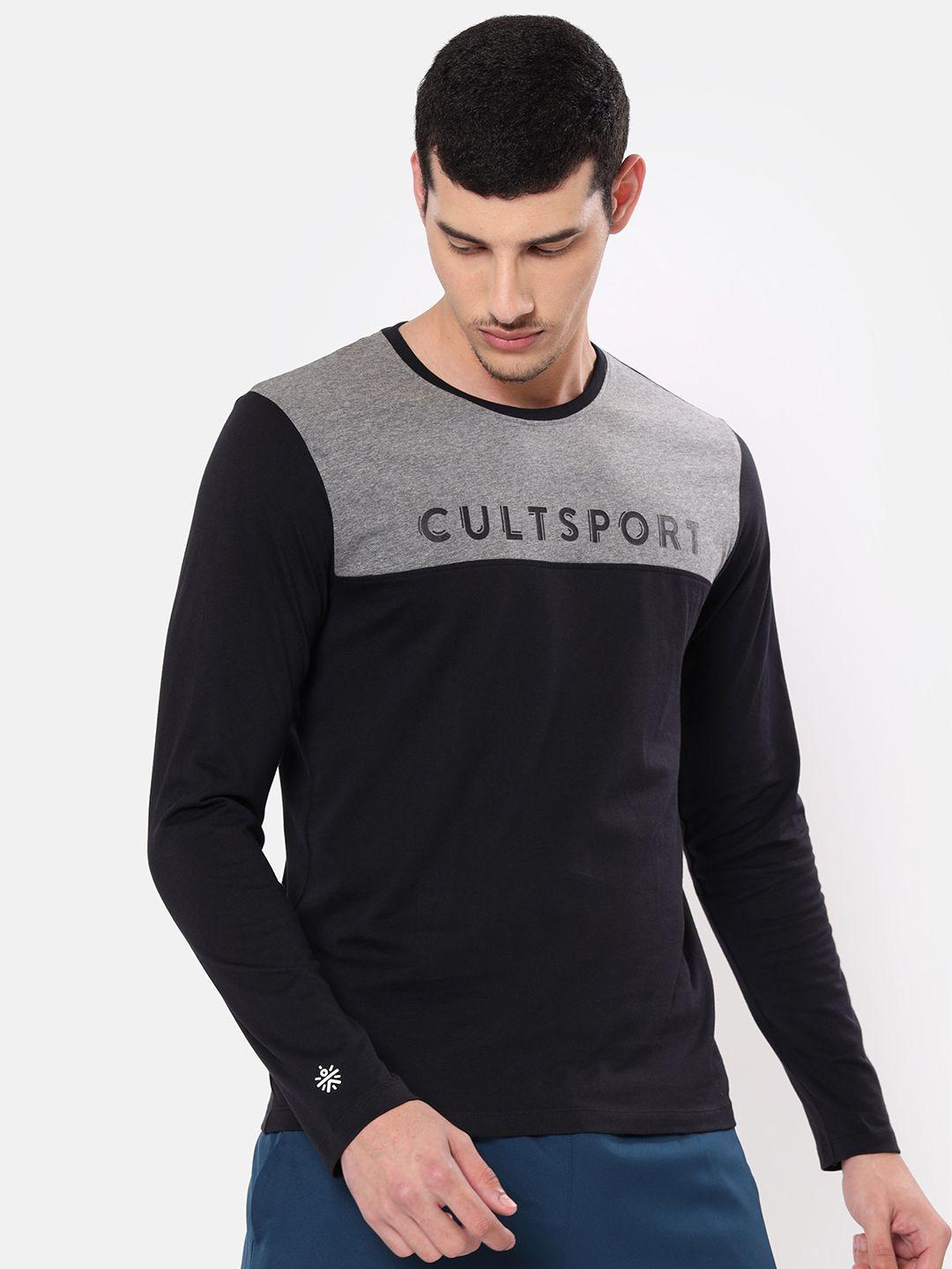 cultsport men black colourblocked cotton t-shirt