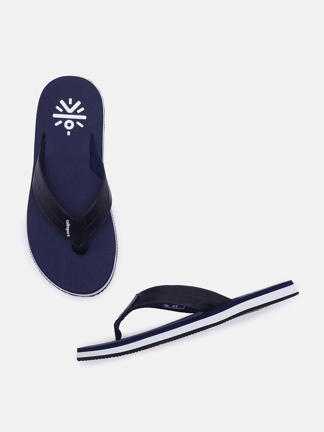 cultsport men navy blue & white rubber thong flip-flops