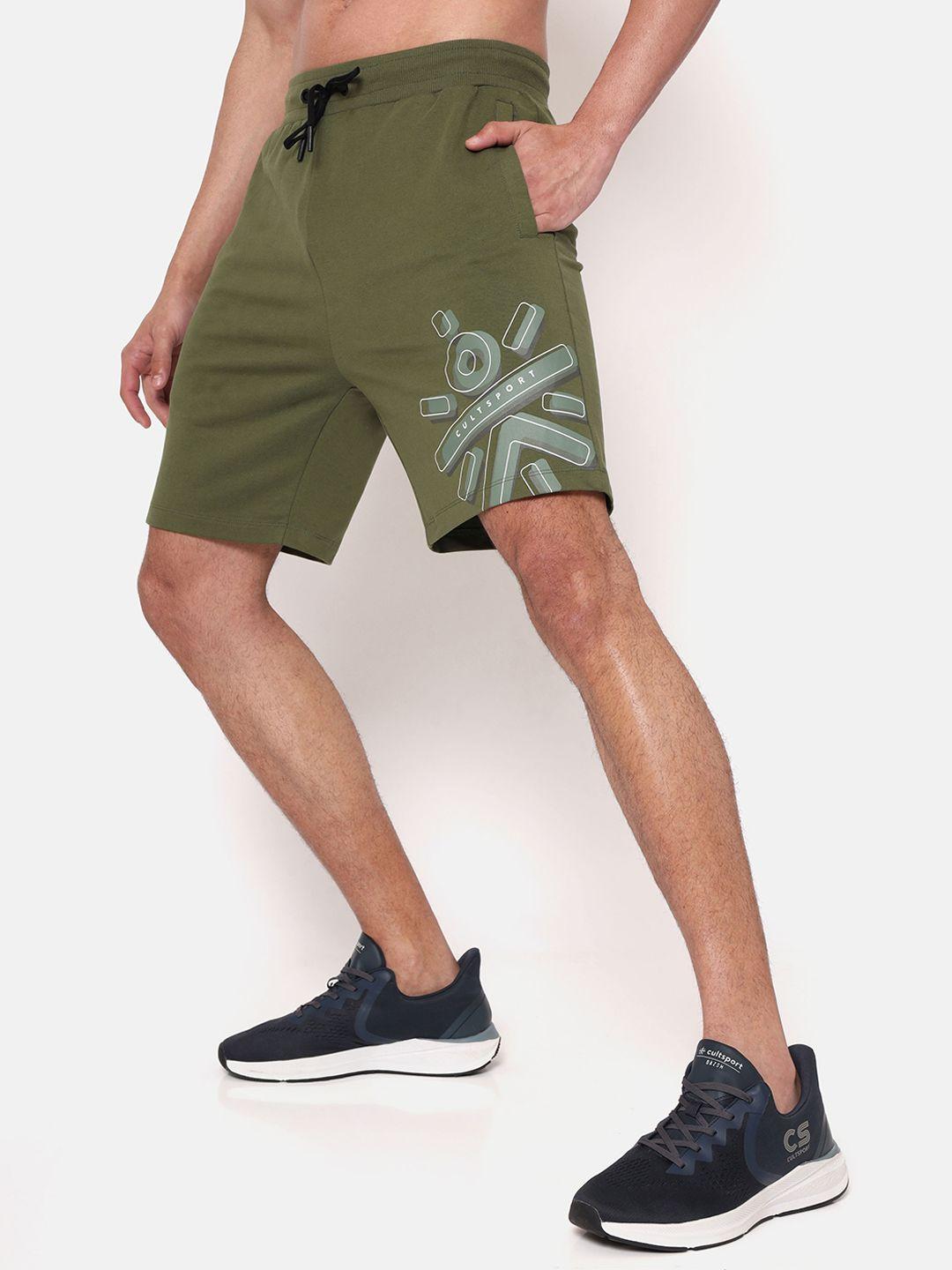 cultsport men olive green cotton running shorts