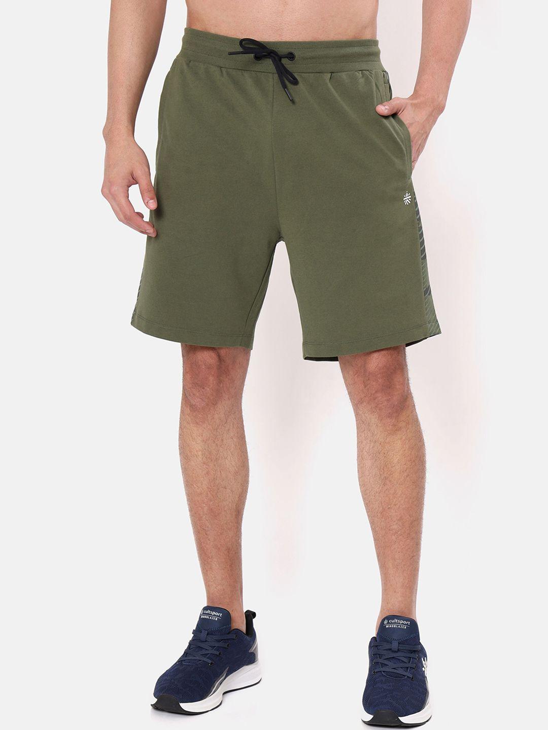 cultsport men olive green cotton running sports shorts