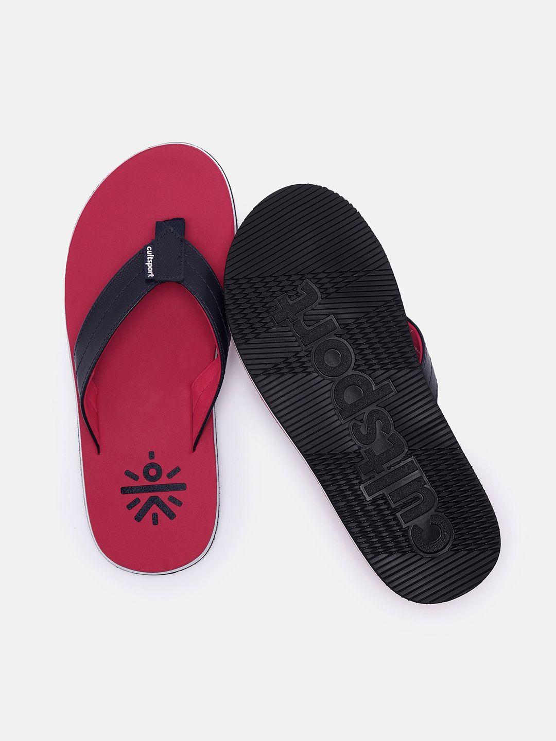 cultsport men red & black solid rubber thong flip-flops