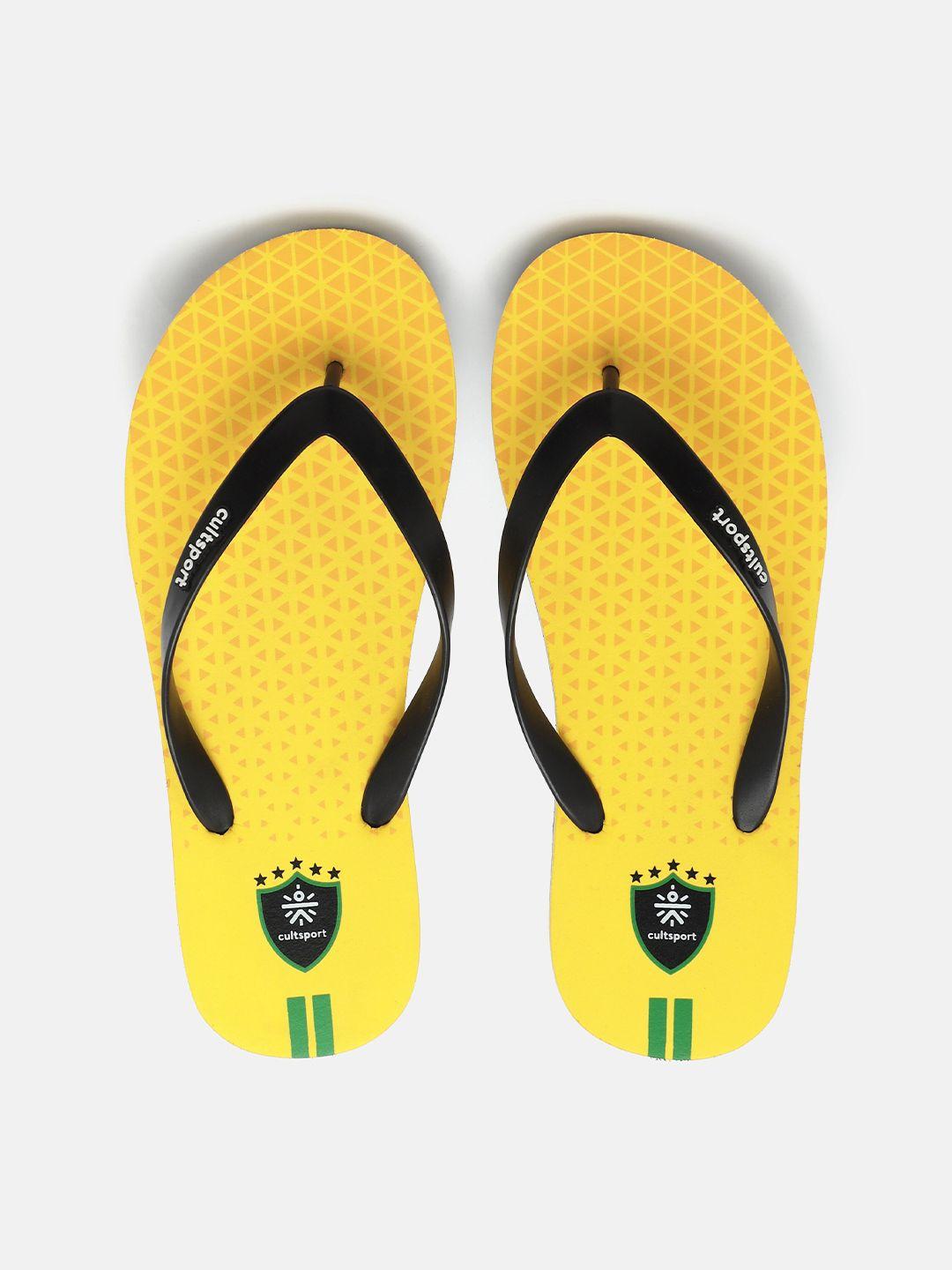 cultsport men yellow & black team brazil rubber thong flip-flops
