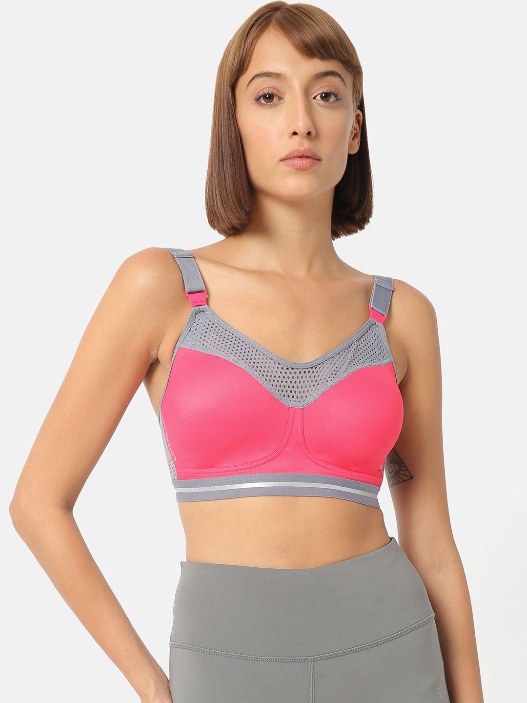 cultsport pink & grey solid non-wired lightly padded sports bra aw19ws1233d