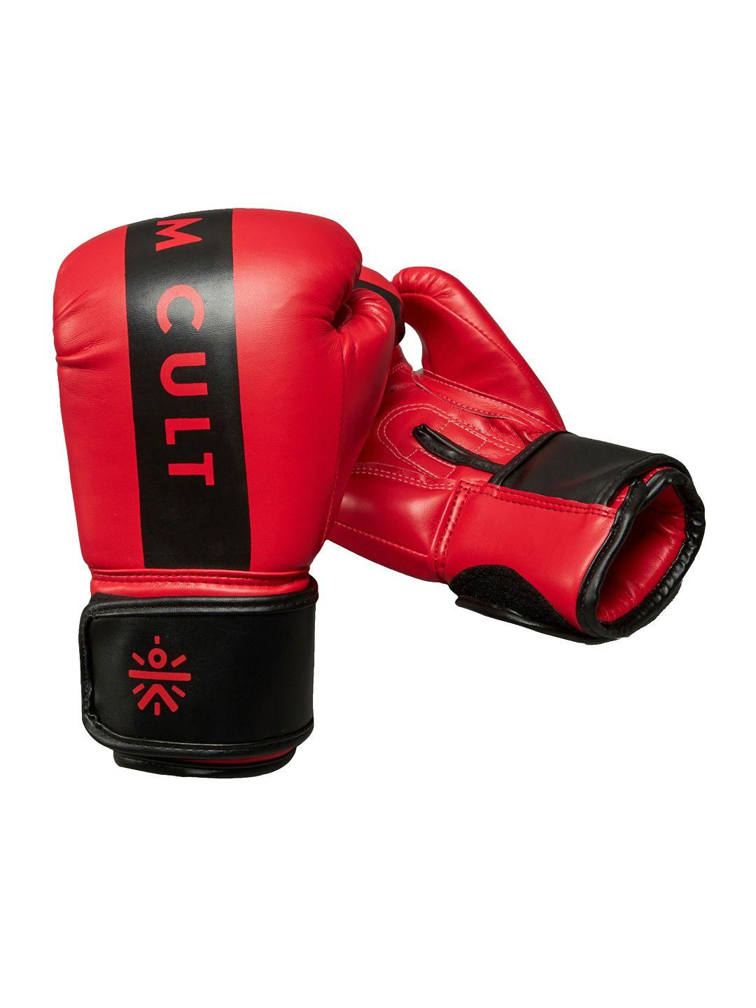 cultsport red & black colourblocked combo boxing gloves with handwraps