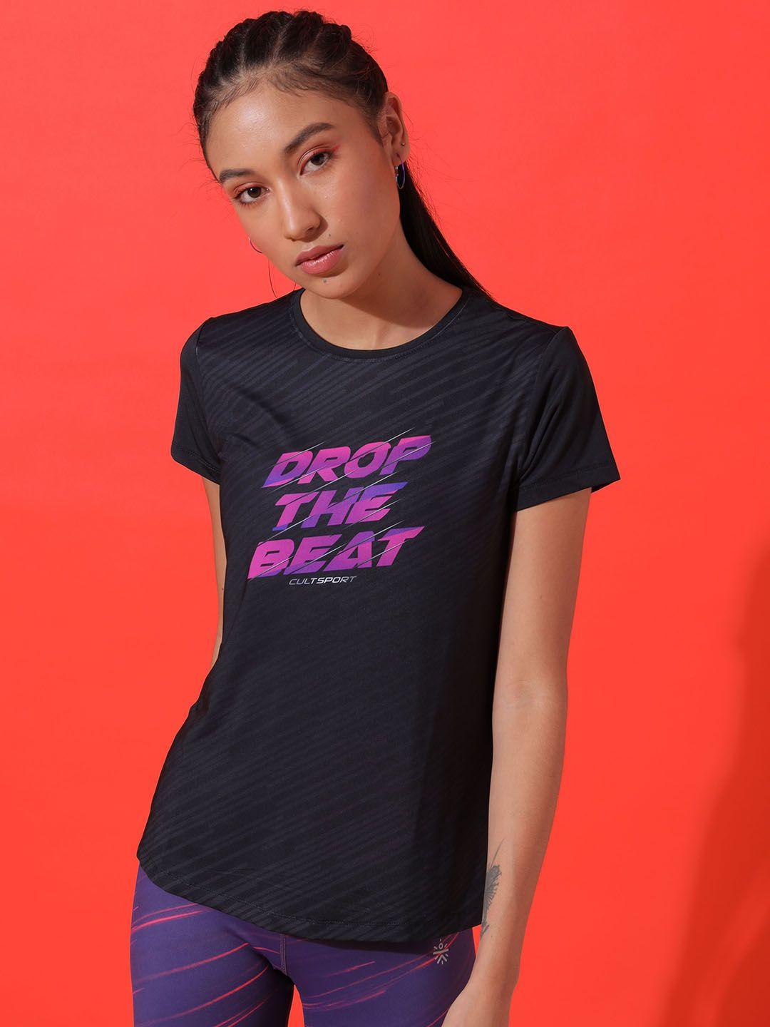 cultsport women black & purple printed t-shirt