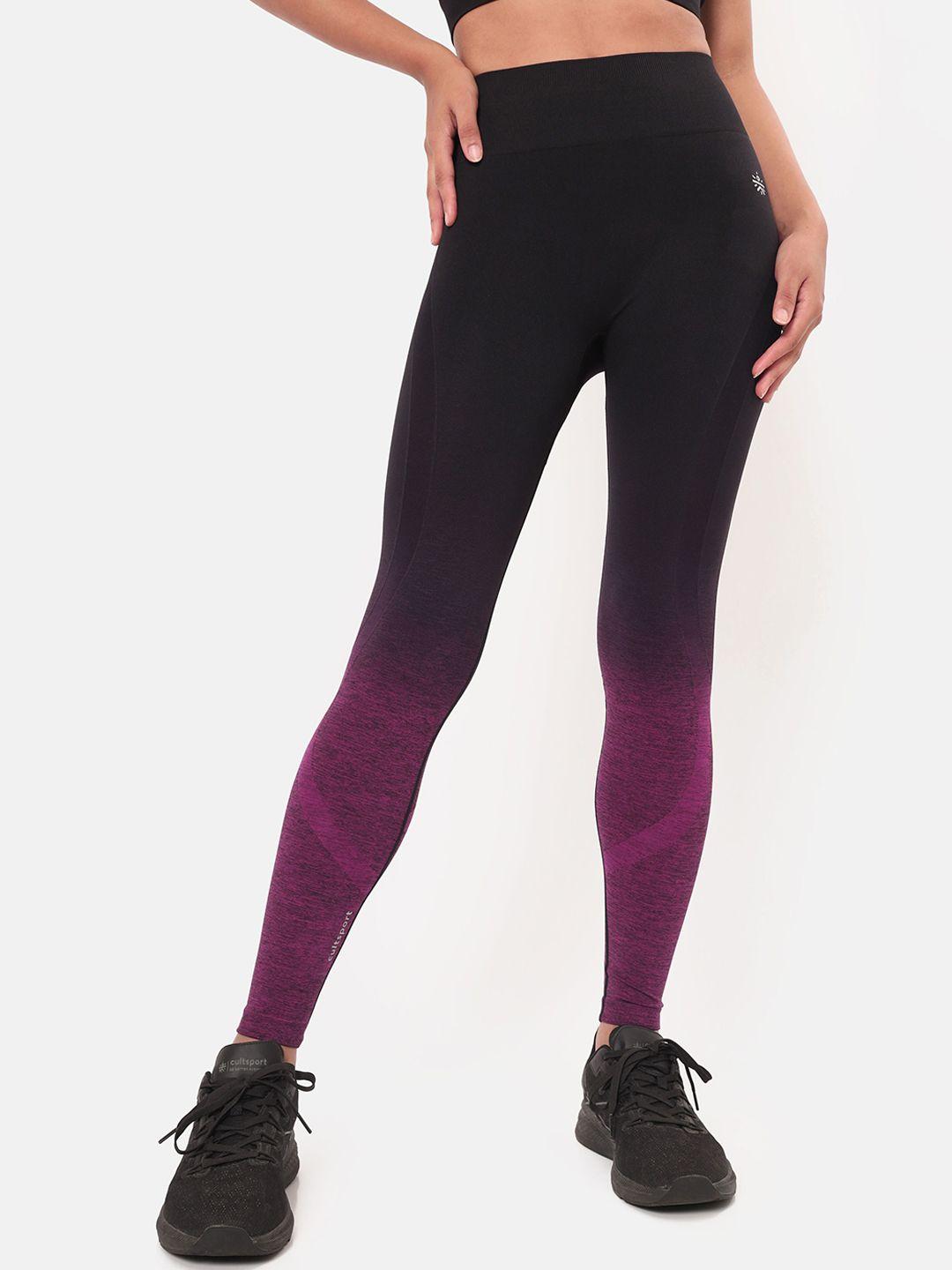 cultsport women black & purple seamless ombre anti chafing tights